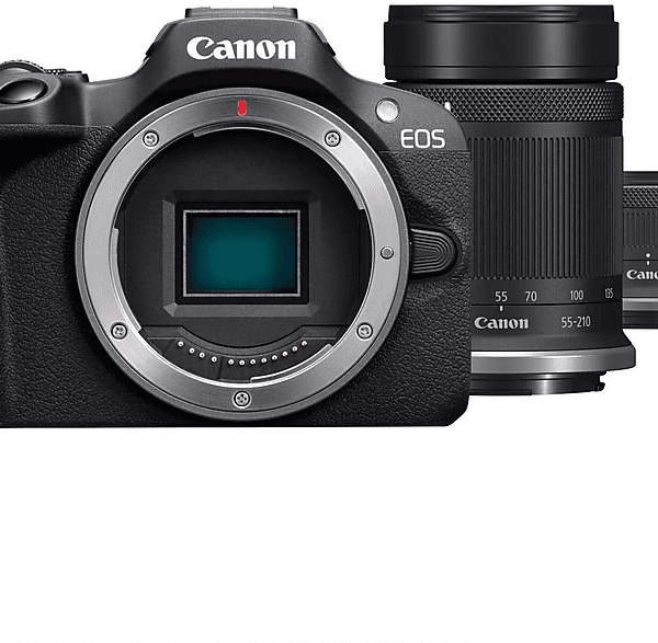 Cámara EVIL - Canon EOS R100/RF-S 18-45MMIS STM + RF-S 55-210MMF5-7.1, 24,1 megapixel, CMOS, 4K 3840p, Negro