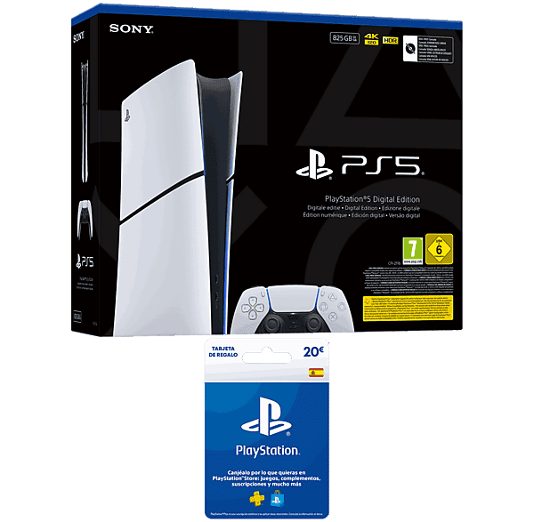 Consola - Ardistel, Sony PS5 Slim Digital Edition, 825 GB SSD, 4K, Chasis E, Blanco + Tarjeta PS Plus 20€
