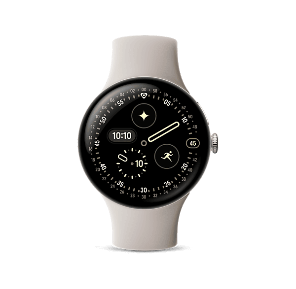 Smartwatch - Google Pixel Watch 4, AMOLED, 45 mm, Correa S-L, Aluminio 100% reciclado, Con Gemini, Plata/Porcelana