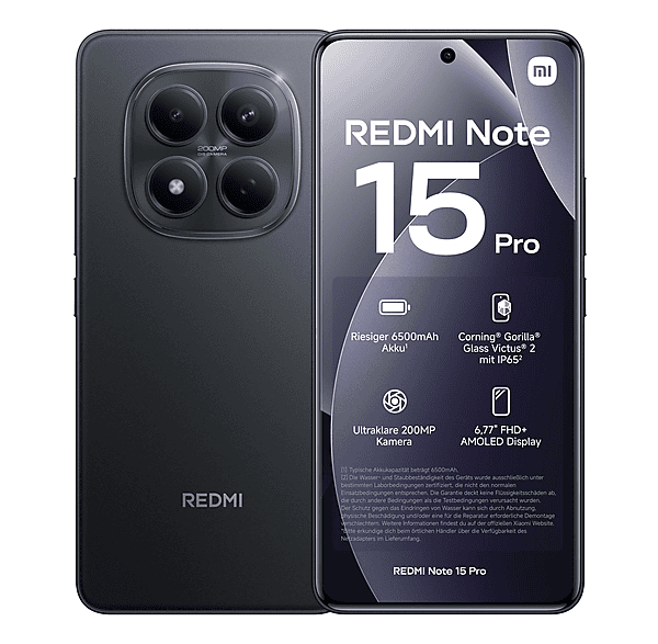 Smartphone - Xiaomi Redmi Note 15 Pro 4G, Negro, Móvil Android, 512 GB, 12 GB RAM, 6,77 ", Mediatek Helio G200 Ultra (6 nm), 6500 mAh