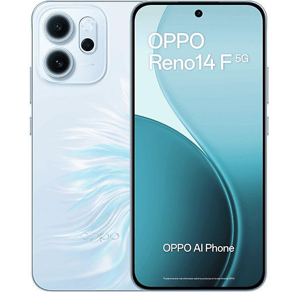 Móvil - Oppo Reno14F, Opal Blue, 256GB, 8GB RAM, 6.57" 2.5D AMOLED, Snapdragon® 6 Gen 1 (4nm), 6000mAh