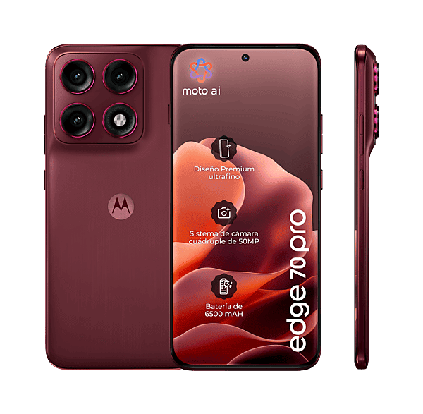 Móvil - Motorola edge 70 pro, Zinfandel, 512GB, 12GB RAM, 6.78" Extreme AMOLED, MediaTek Dimensity 8500 Extreme, 6500 mAh