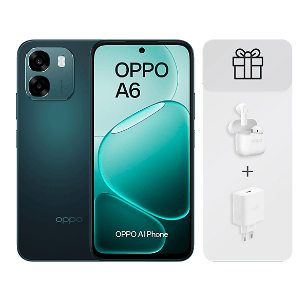 Móvil - Oppo Bundle A6 4G, Sapphire Black, 256 GB, 6 GB RAM, 6.75" LCD, Qualcomm Snapdragon®685 (6nm), 6.500mAh, Incluye Cargador 45W y Auriculares