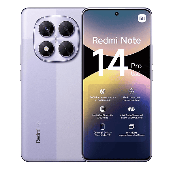 Smartphone - Xiaomi REDMI NOTE 14 PRO 6.67P/5G/8N/8+256GB/P, Morado lavanda, Móvil Android, 8 GB RAM, 6,67 " AMOLED 1.5K, 5110 mAh