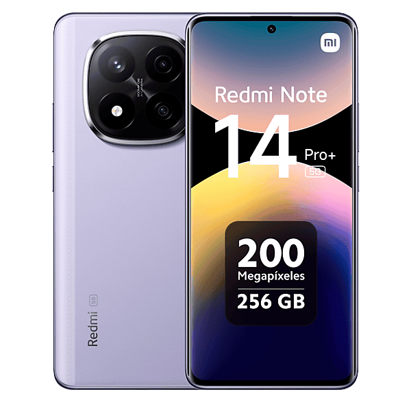 Móvil - Xiaomi Redmi Note 14 Pro+, Lavender Purple, 256 GB, 12 GB RAM, 6.67" AMOLED, Snapdragon® 7s Gen 3 Mobile Platform, 5110 mAh