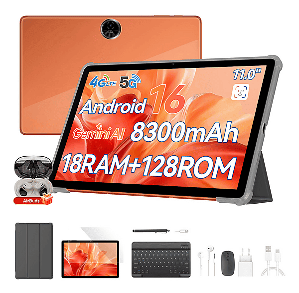 Tablet - Blackview ZENO 5 con Auriculares Bluetooth, 128 GB, Naranja, 11 " HD, 6 GB RAM, UMS9230E(T7250), Tablet Android