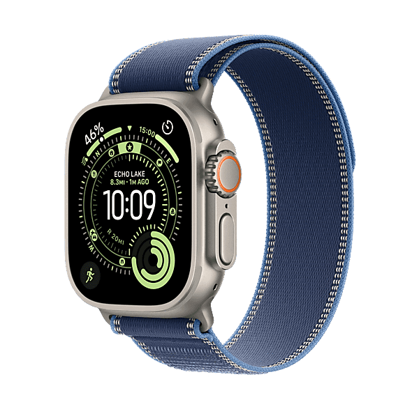 Smartwatch - Apple Watch Ultra 3 (2025), GPS+CEL, 49 mm, Caja de Titanio Natural, Correa Trail Loop Azul/azul brillante, M/L, Calidad del sueño