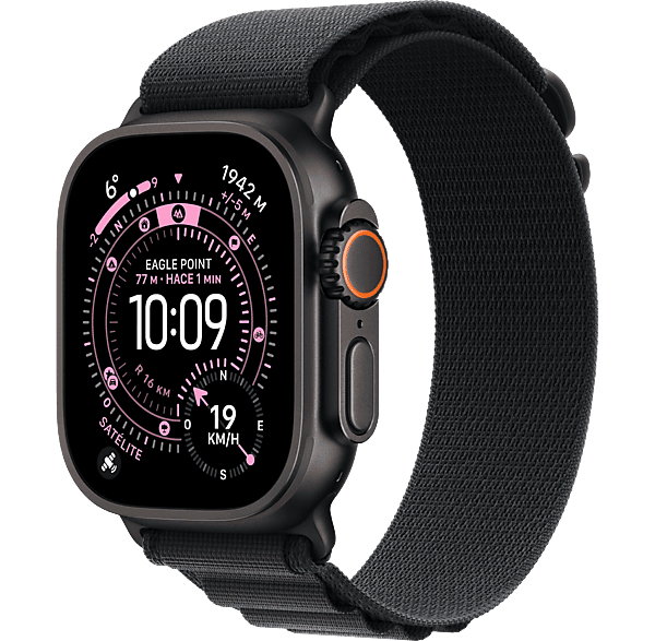 Smartwatch - Apple Watch Ultra 3 (2025), GPS+CEL, 49 mm, Caja de Titanio Negro, Correa Alpine Loop Negro, S, Calidad del sueño, Via satélite