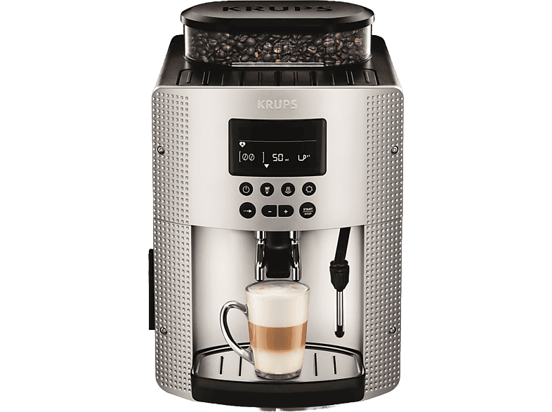 Cafetera superautomática - Krups Essential EA815E70, 1450 W, 15 bar, 1.7 L, 3 temp., Sistema Thermoblock, Molinillo integrado, 2 tazas, Plateado