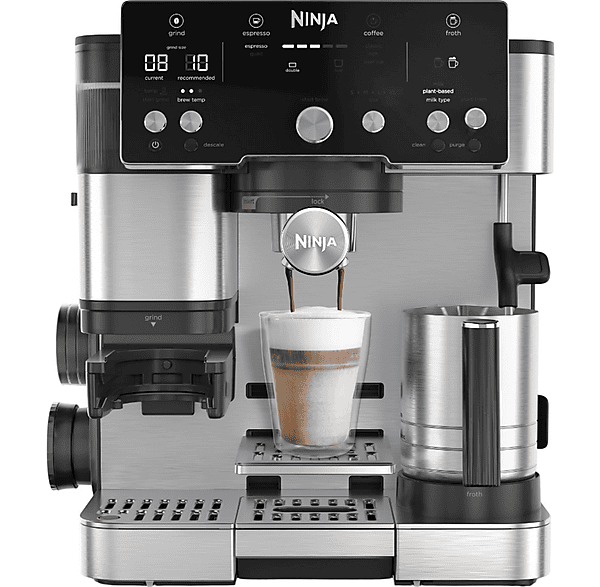 Máquina espresso - Ninja ES501EU, 9 bar, 1650 W, 1 tazas, Negro, Acero inoxidable
