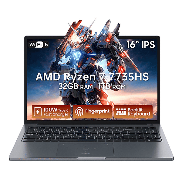 Portátil gaming - Blackview GamiBook 8, 16 " Full-HD, AMD Ryzen™ 7 7735HS, 32 GB RAM, 1 TB SSD, Radeon™ 680M, Windows 11 Pro, idioma del teclado: US