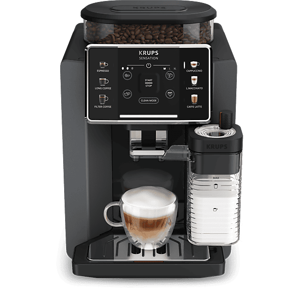 Cafetera superautomática - Krups Sensation Milk EA912B, 15 bar, 1450 W, 1.7 L, 6 modos, 2 tazas, Depósito de leche 0.3 L, Táctil, Gris
