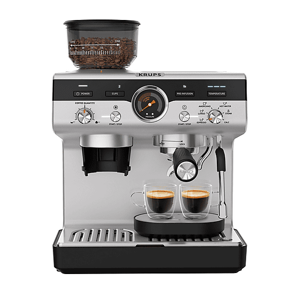 Cafetera express - Krups XP801T PROFESIONAL PRESICION C/MOLINILLO, 15 bar, 1550 W, 120 ml, 2 tazas, Inox