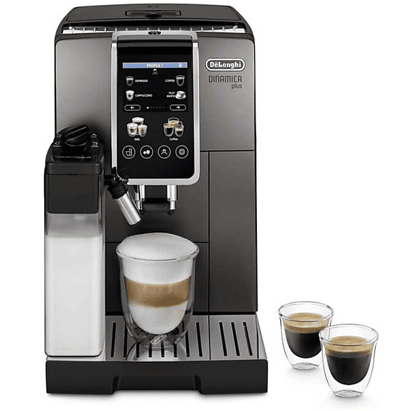 Máquina espresso - Hama Dinamica Plus ECAM 380.95.TB, 15 bar, 1450 W, 1 l, 2 tazas, Negro, Titanio