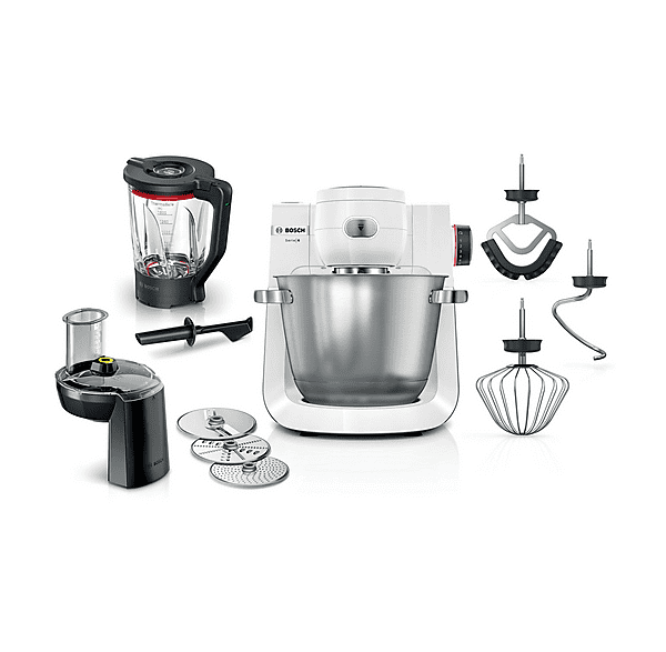 Robot de cocina - Bosch MUMS6EW22, 1600 W, 5,5 l, blanco, plateado