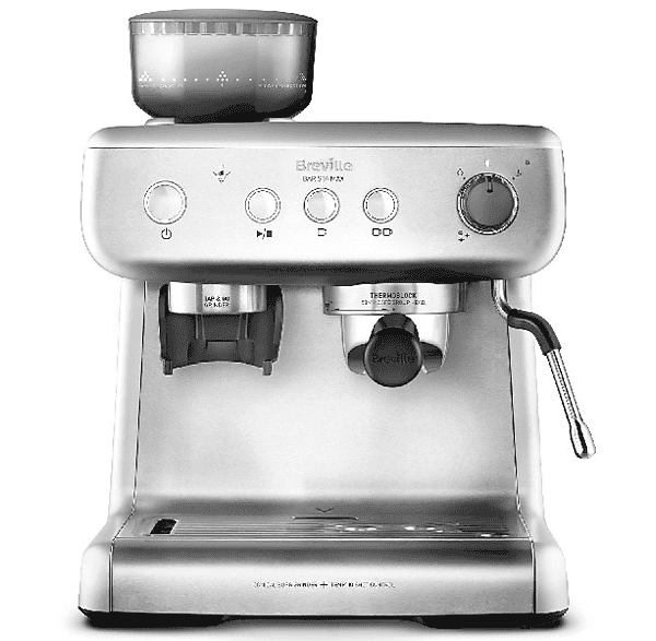 Cafetera express - Breville VCF126X, Con Molinillo, 15 bares, Hasta 2 tazas, Depósito 2.8l, Vaporizador, Plata