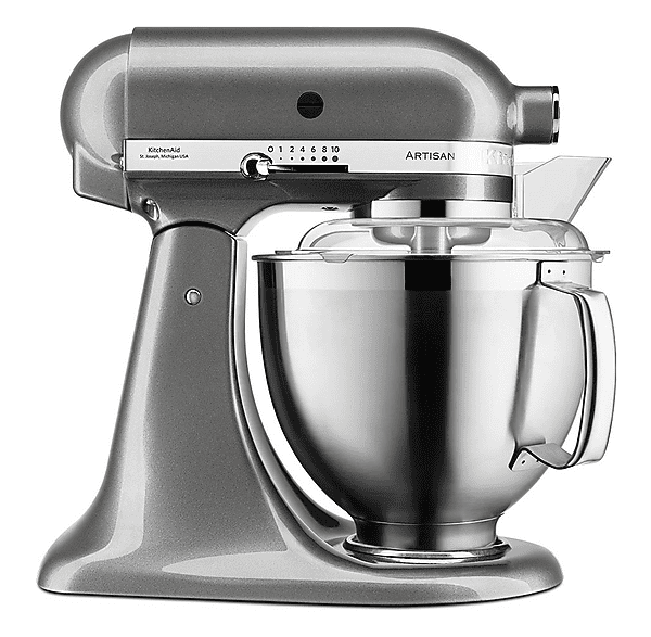 Robot de cocina - KitchenAid 5KSM185PSEMS, 300 W, 4,8 l, Plata