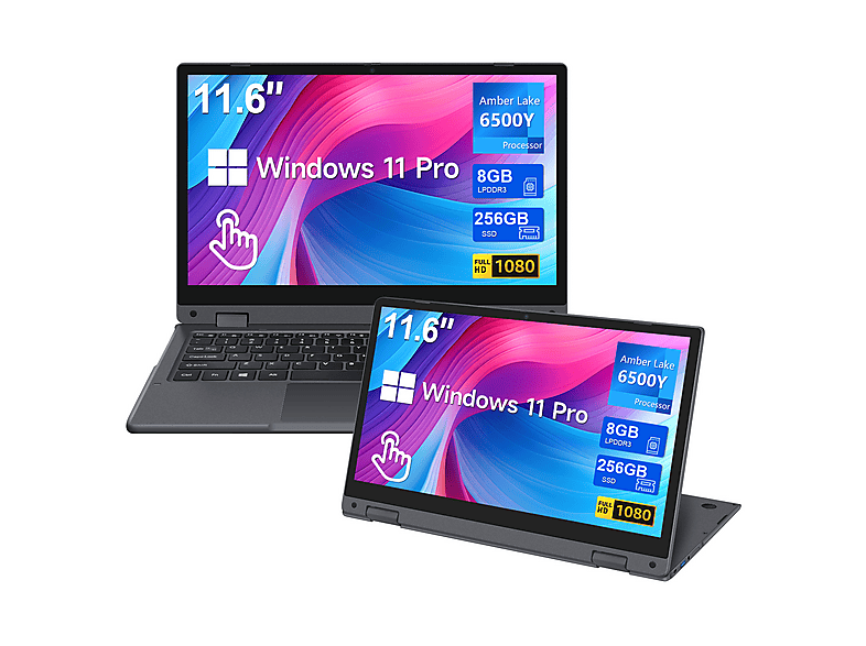 Convertible 2 en 1 - Vanwin R1166500U, 11,6 " HD+, Intel® Pentium® Gold 6500Y（Frecuencia máxima 3,4 GHz）, 8 GB RAM, 256 GB, UHD Graphics, gris