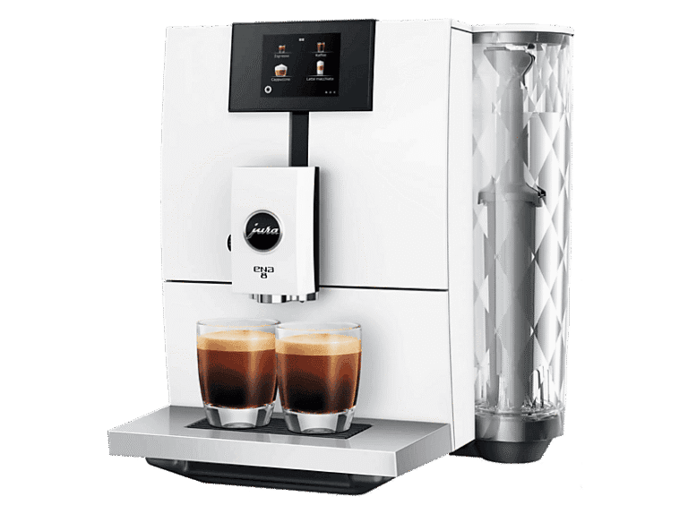 Cafetera superautomática - Jura Ena 8 Full Nordic EC, 15 bar, 1450W, 2 tazas, Espuma fina, Café en grano, WiFi, Blanco
