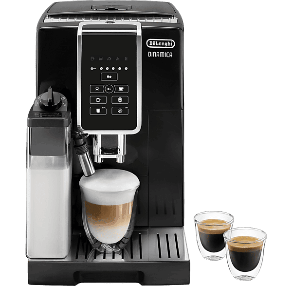 Cafetera superautomática - Delonghi ECAM350.50.B-DINAMICA CAPUCCINO, 15 bar, 1450 W, 0,6 ml, 2 tazas, Negro