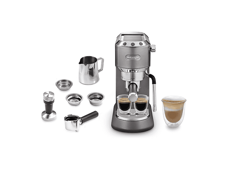 Cafetera express - Delonghi DEDICA ARTE EC885.GY, 15 bar, 1350 W, 2 tazas, Inox