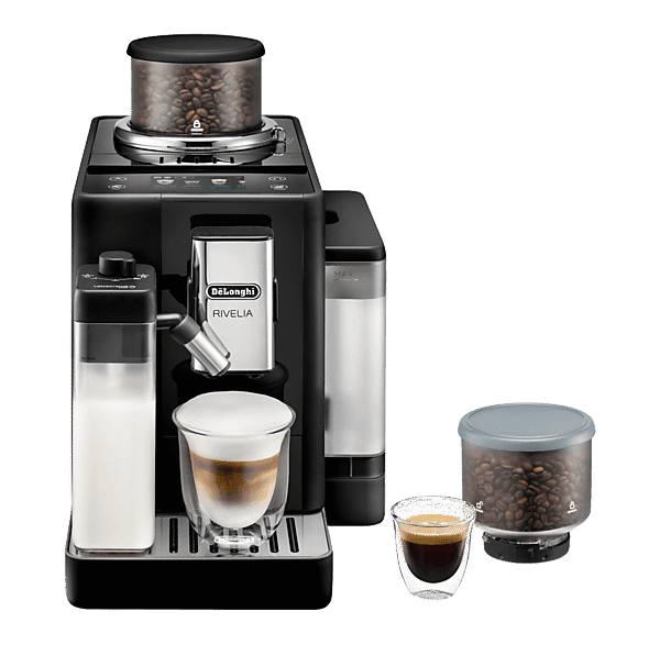 Cafetera superautomática - De Longhi, De'Longhi Rivelia EXAM440.55.B, 1450W, 19bar, Molinillo integrado, LatteCremaHot, Depósito leche, Táctil, Negro