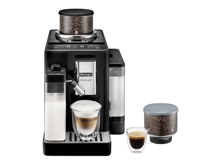 Cafetera superautomática - De Longhi, De'Longhi Rivelia EXAM440.55.B, 1450W, 19bar, Molinillo integrado, LatteCremaHot, Depósito leche, Táctil, Negro