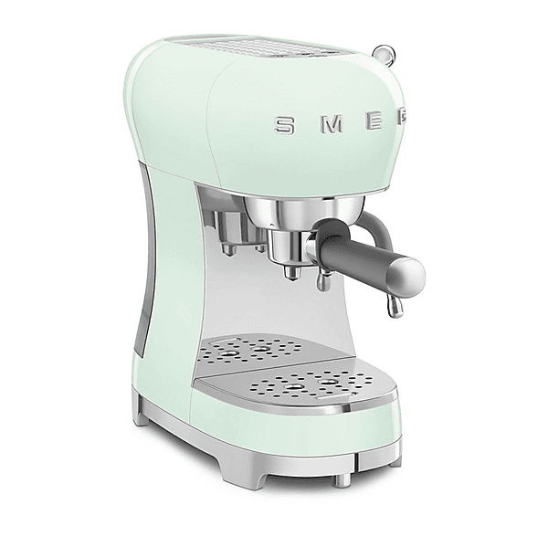 Cafetera express - Smeg ECF02PGEU AZUL, 15 bar, 1350 W, 2 tazas, Inox