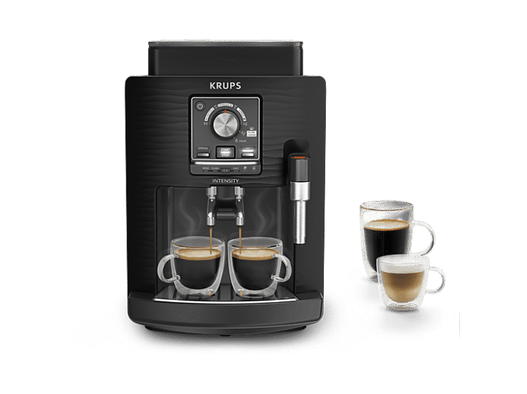 Cafetera superautomática - Krups Intensity EA50K9, 4 bebidas, Espumador de leche manual, Granos de cafe, 15 bares, 1.7l, 2 Tazas, Compacta, negro