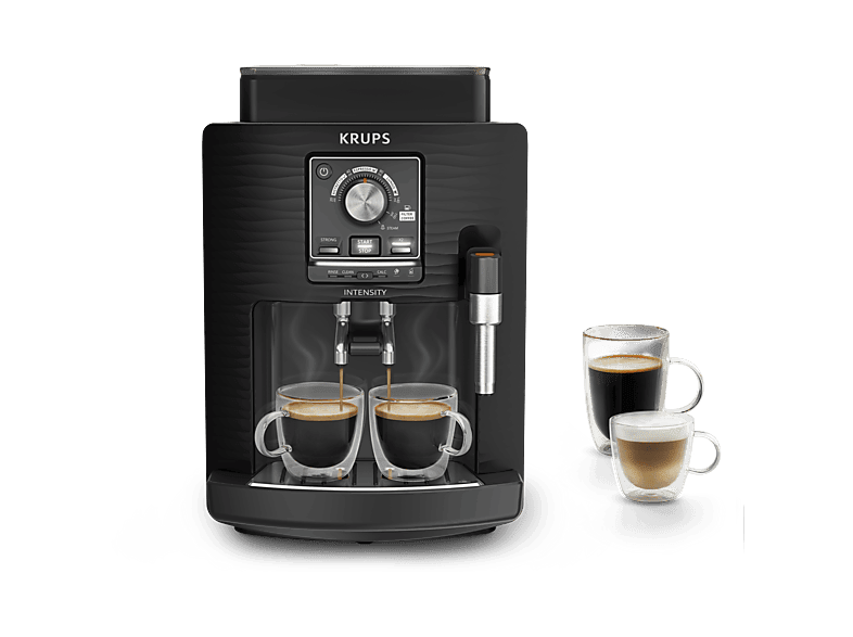 Cafetera superautomática - Krups Intensity EA50K9, 4 bebidas, Espumador de leche manual, Granos de cafe, 15 bares, 1.7l, 2 Tazas, Compacta, negro