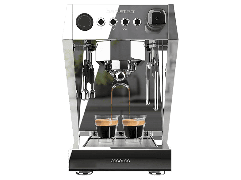 Cafetera express - Cecotec Baristeo Brava, 3150 W, 15 bares, Caldera doble, Portafiltro 58 mm, Pre-infusión, Manómetro, Depósito 2,5 L, Plateado