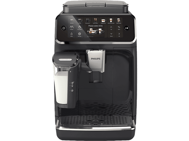 Cafetera superautomática - Philips EP4441/50, LatteGo, Silent Brew, 12 Bebidas, 15 bar, AquaClean, Molinillo Cerámico, Aroma Extract, Negro