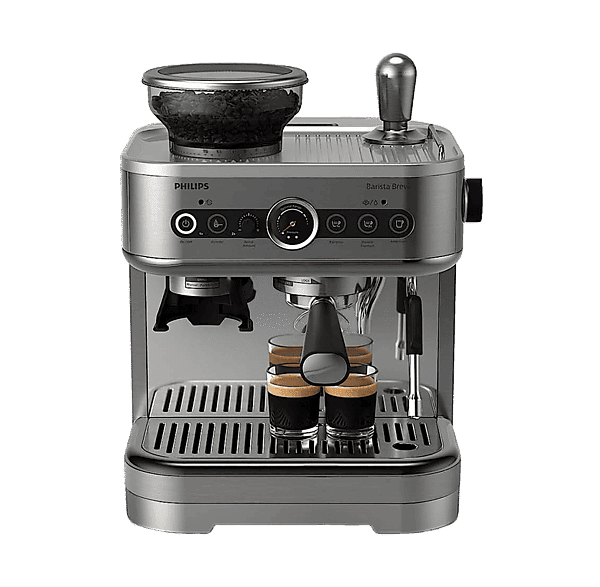 Cafetera express - Philips Barista Brew PSA3228/01, Molinillo integrado, Prensador calibrado premium, doble container de café, Capacidad 2,3l, 15 bar.