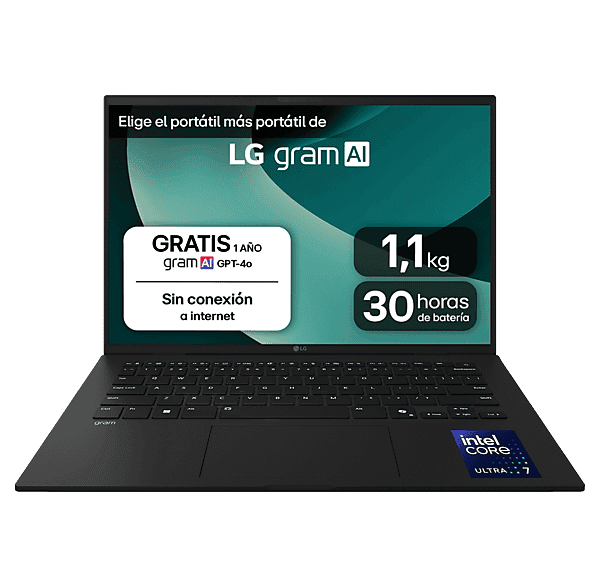 Portátil - LG 14ZD90T-G.AX88B, 14" WUXGA, Intel® Core™ Ultra 7-255H, 13 TOPS, 32 GB RAM, 1 TB SSD, Arc™ GPU, Sin sistema operativo