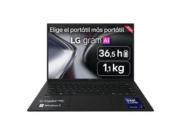 Portátil - LG Gram 14Z90U-G.AU88BN Copilot+ PC, 14" WUXGA, Intel® Core™ Ultra 7 355 49 TOPS, 32 GB RAM, 1 TB SSD, Windows 11 Home, Sin cargador