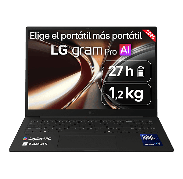 Portátil - LG Gram Pro 16Z90U-K.AUB8BN Copilot+ PC, 16" WQXGA+, Intel® Core™ Ultra X7 358H 50 TOPS, 32GB RAM, 1 TB SSD, Windows 11 Home, Sin cargador